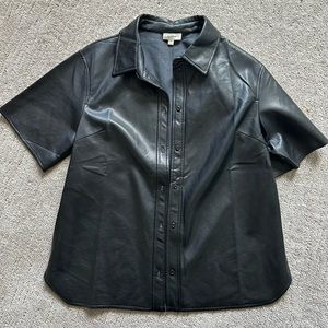 Leather Short Sleeve Button Up